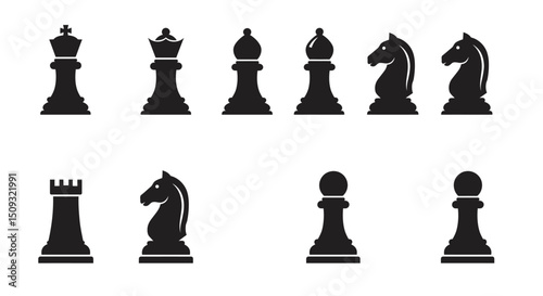 Chess Pieces Silhouettes Vector Illustration Set of Classic Game Icons
