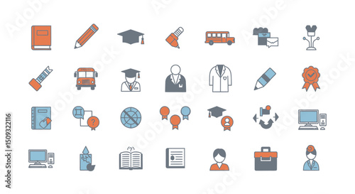 Education Icon Set Back to School, Graduation, Learning & More