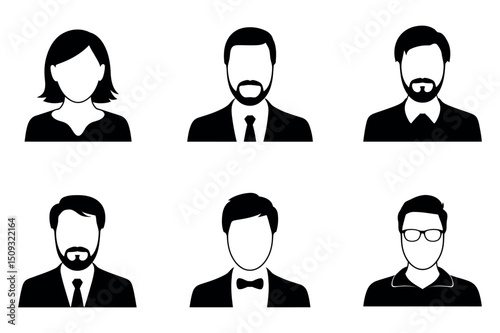Collection of Six Different Business People Avatar Icons Representing Diverse Professionals in Formal and Casual Attire Emphasizing Teamwork and Corporate Identity