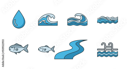 Icon set Perfectly Designed Pictograms Water Icons