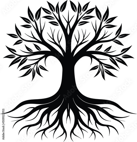  tree roots silhouette, downward growth, nature base