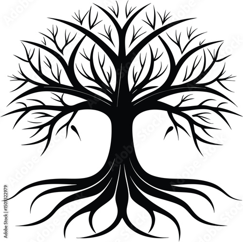  tree roots silhouette, downward growth, nature base