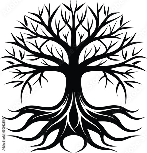  tree roots silhouette, downward growth, nature base