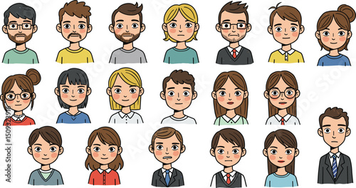 人々のセット 様々な表情と感情