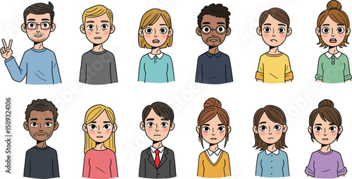 人々のセット 様々な表情と感情