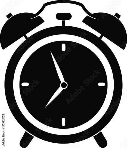 alarm clock silhouette, twin bell, time icon
