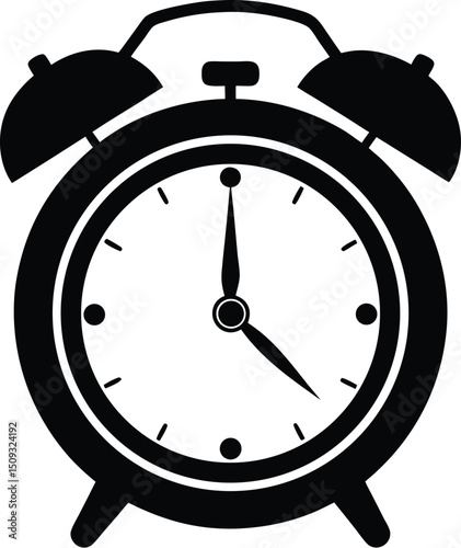  alarm clock silhouette, twin bell, time icon

