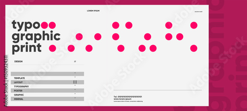 Minimalist layout using strong sans-serif typography and bold magenta dots, blending visual rhythm and clean structure for a typographic template design.