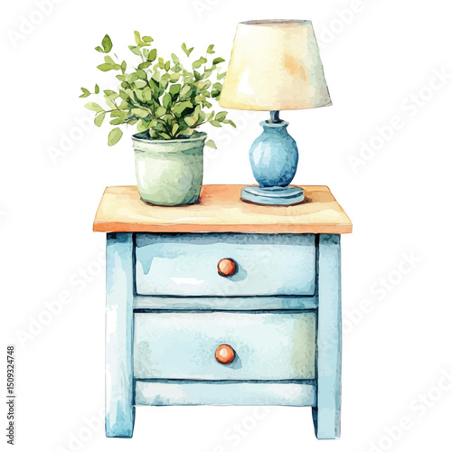 watercolor of Nightstand, vector high quality, isolated on a white background.