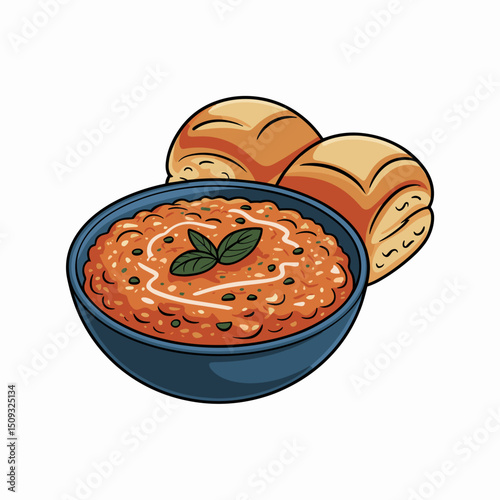 Pav Bhaji with Buttered Bread Rolls – Vector Illustration