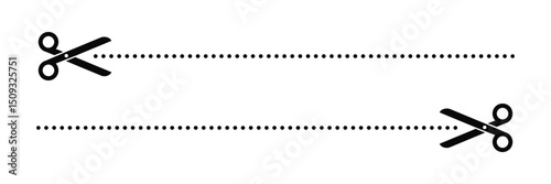 Two dashed cutting lines with scissors icons, ideal for indicating where to cut, craft instructions, coupons, or detachable sections in print media
