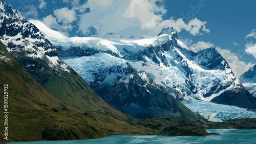 Wallpaper Mural Picturesque glacial landscape under a bright blue sky with fluffy white clouds, capturing the essence of mountain majesty, tranquility and beauty Torontodigital.ca