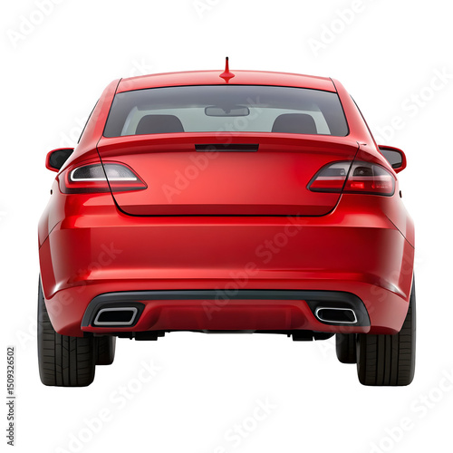 Red Car Rear View on White Background – Modern Vehicle Backside for Automotive Design, Marketing, and Transport Concepts