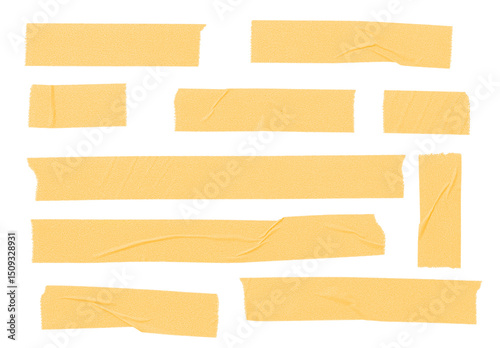 Set of orange blank paper tape sticker cut out. Mock up template
