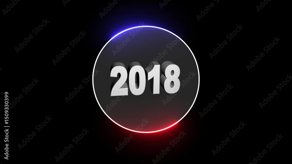 Animation of happy new year text 2018. Number counter animation Counting timer number animation. Neon line 3D Abstract 2018 neon line text animation inside Ellipse shape.