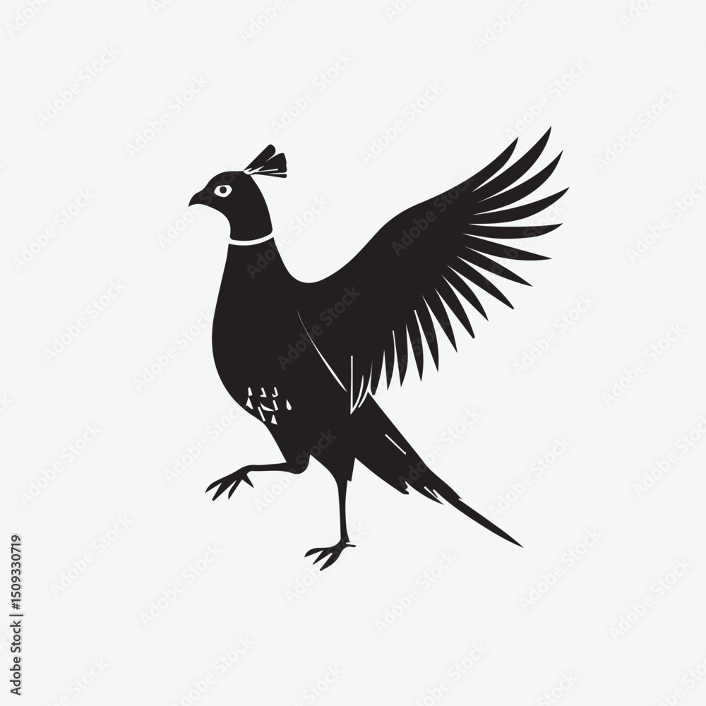 Fototapeta premium Stylized Bird Silhouette with Spread Wings, Elegant Black and White Vector Illustration of a Majestic Avian