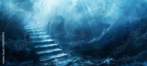 A luminescent staircase ascending to an unknown realm, enveloped in an ethereal glow
