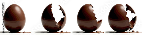 Chocolate Easter Egg Progression - From Whole to Broken - Delicious Treat - Festive Holiday - Sweet Dessert - Indulgent Chocolate Goodness