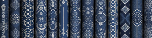 Elegant Indigo Blue Wallpaper Designs - Silver Floral and Geometric Patterns for Interior Decoration - Sophisticated Wall Coverings for Home Decor