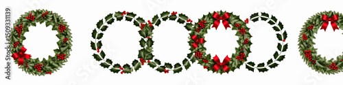Festive Holiday Wreaths - Christmas Decorations with Holly and Red Berries - Traditional Winter Decor for Festive Cheer - Celebrate the Season with Style