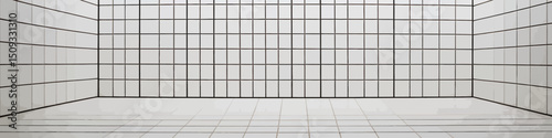 Minimalist White Tile Room - Modern Interior Design - Clean and Bright Space - Geometric Tile Pattern - Architectural Background - Contemporary Style