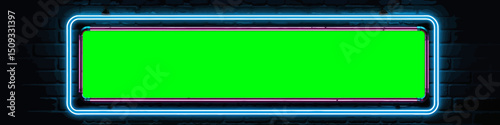 Neon Green Screen Frame on Brick Wall-Editable Chroma Key Template-Vibrant Modern Design-Perfect for Video Editing and Graphic Design Projects