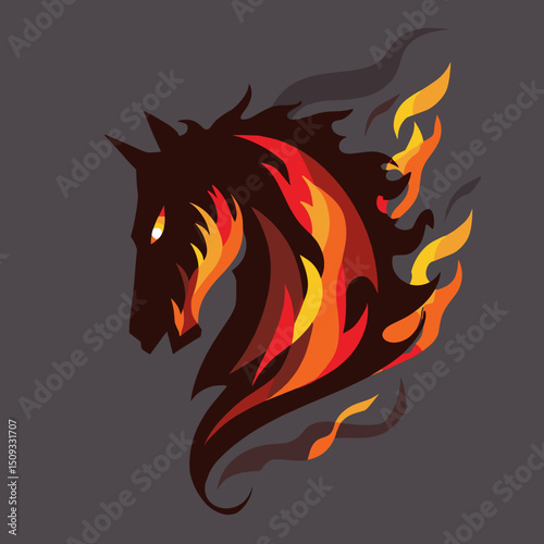 Fiery horse silhouette with flames in a dynamic style  