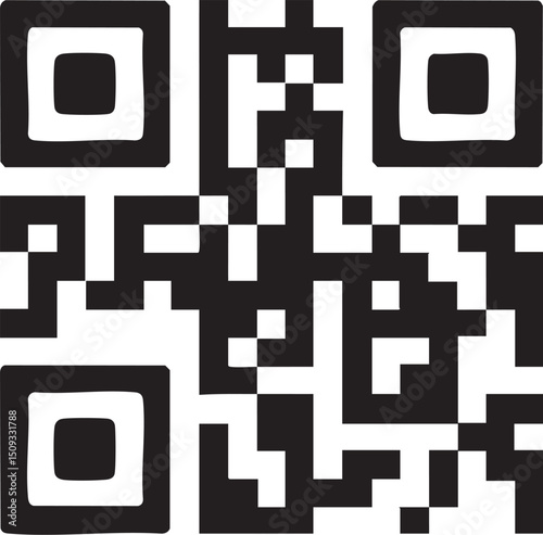 A silhouette of a QR Code sign, plain white background.
