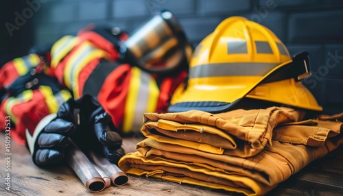 Firefighters strategizing and organizing equipment for an upcoming rescue operation
