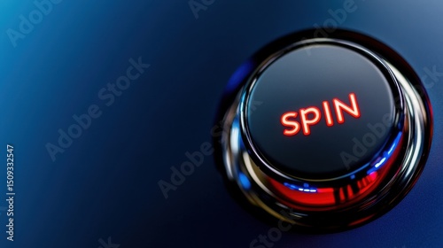 A glowing spin button on a sleek control panel stands out in a dimly lit gaming space, inviting players to engage with their favorite game. The vivid red text adds excitement to the atmosphere.