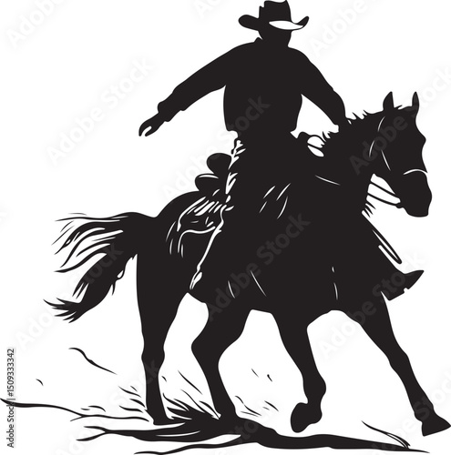Cowboy Rodeo Silhouette Vector Illustration on Transparent Background