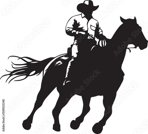 Cowboy Rodeo Silhouette Vector Illustration on Transparent Background