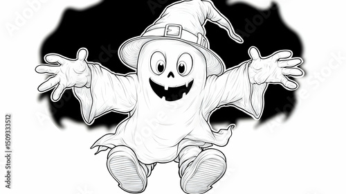 Playful Ghost Cartoon Character in Black and White