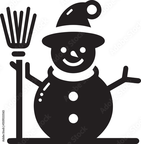 Christmas snowman silhouette icon vector art illustration