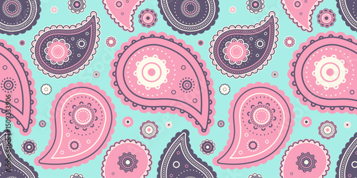 Fashionable wear to horizontal surface. Trend springtime paisley material. Artwork persian of botanical idea.