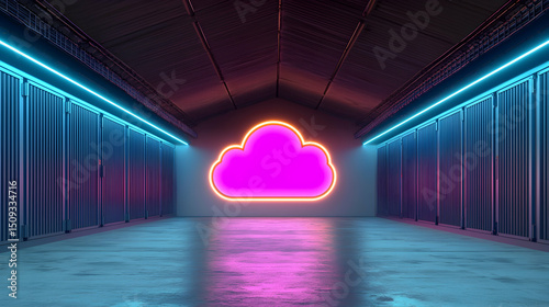 Pink Neon Cloud in a Futuristic Server Room