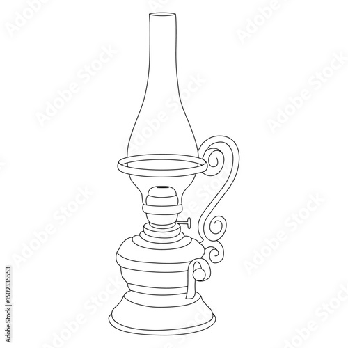 Oil Lamp line art vector design. Oil Lamp outline illustration design.