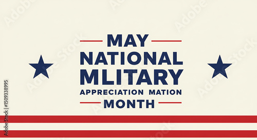 May National Military Appreciation Month Banner Design with US Flag Elements