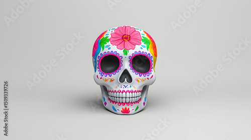 Colorful Pixelated Sugar Skull on White Background
