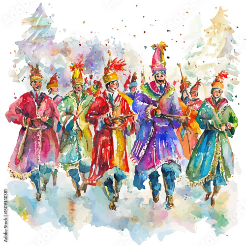 New Years Day Parade, watercolor illustration vector, high quality, isolated on a white background.