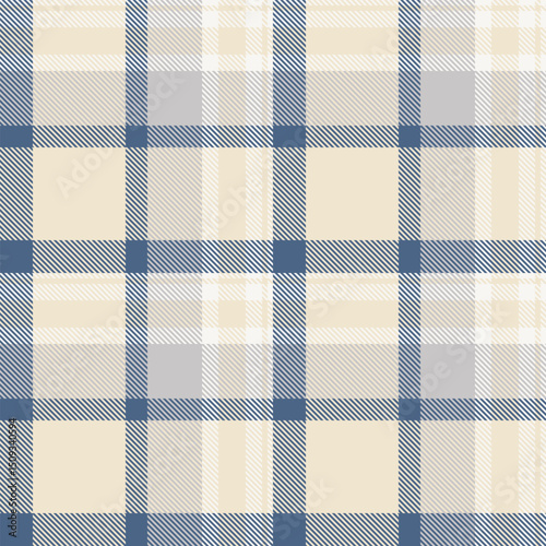 Subtle cream, blue, and gray plaid pattern.  Elegant and versatile design ideal for textiles, websites, or packaging.  Evokes feelings of calmness and sophistication.