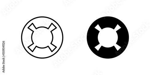 Lifebuoy Icon Collection, a lifebuoy ring in outline and glyph styles. Represents safety or rescue. Perfect for travel safety design.