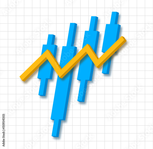 Bright colorful 3D image concept of an upward trend of the stock market of securities or cryptocurrency