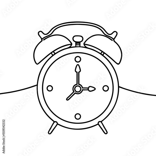 Classic alarm clock illustration with simple line art style. Alarm clock design is perfect for morning routine reminders and time management concepts. This alarm clock image is ideal for websites,