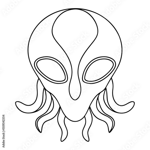 Line art alien head design with tentacles. Mysterious alien head illustration perfect for science fiction book covers, posters, and t-shirt prints.