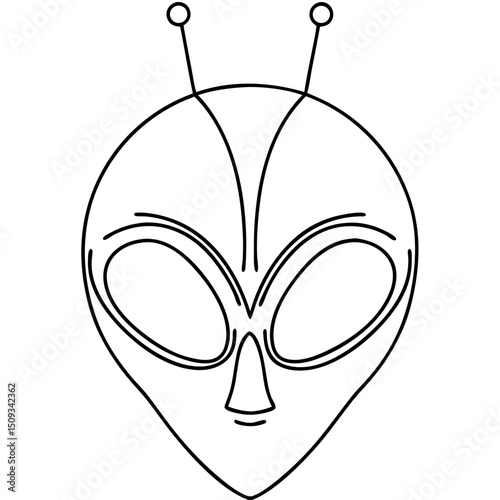 Simple alien head illustration.  Line art drawing of extraterrestrial face for sci-fi designs.  Alien head perfect for futuristic projects and fantasy concepts.