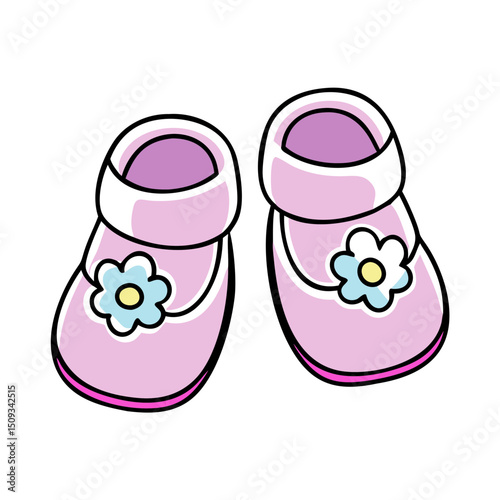 Adorable baby booties with floral accents. Pink baby booties are perfect for newborn photoshoots. These cute baby booties are ideal for announcements and invitations.