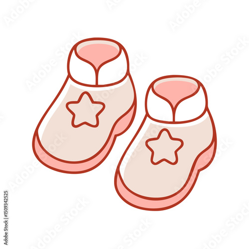 Adorable baby booties with pink trim and star design. Soft baby booties perfect for newborn photoshoots and baby shower announcements.