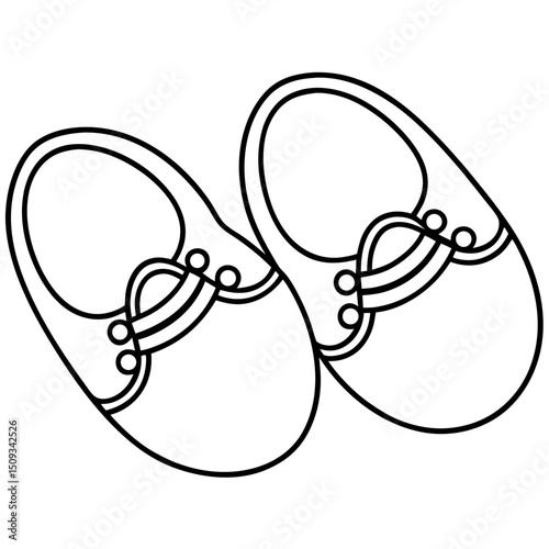 Adorable baby booties line art illustration. Tiny baby shoes design perfect for newborn announcements and apparel. Cute baby booties image ideal for baby shower invitations and greeting cards.