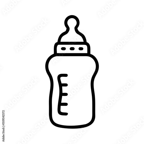 Baby bottle for newborn, feeding bottle with nipple and scale markings. Simple baby bottle icon perfect for baby product packaging, parenting blogs, or healthcare websites.